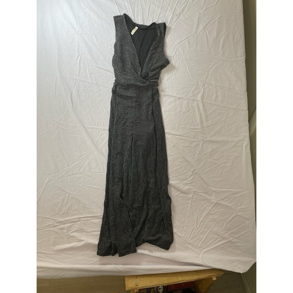 Xhilaration V-Neck Black Glitter Jumpsuit Size M